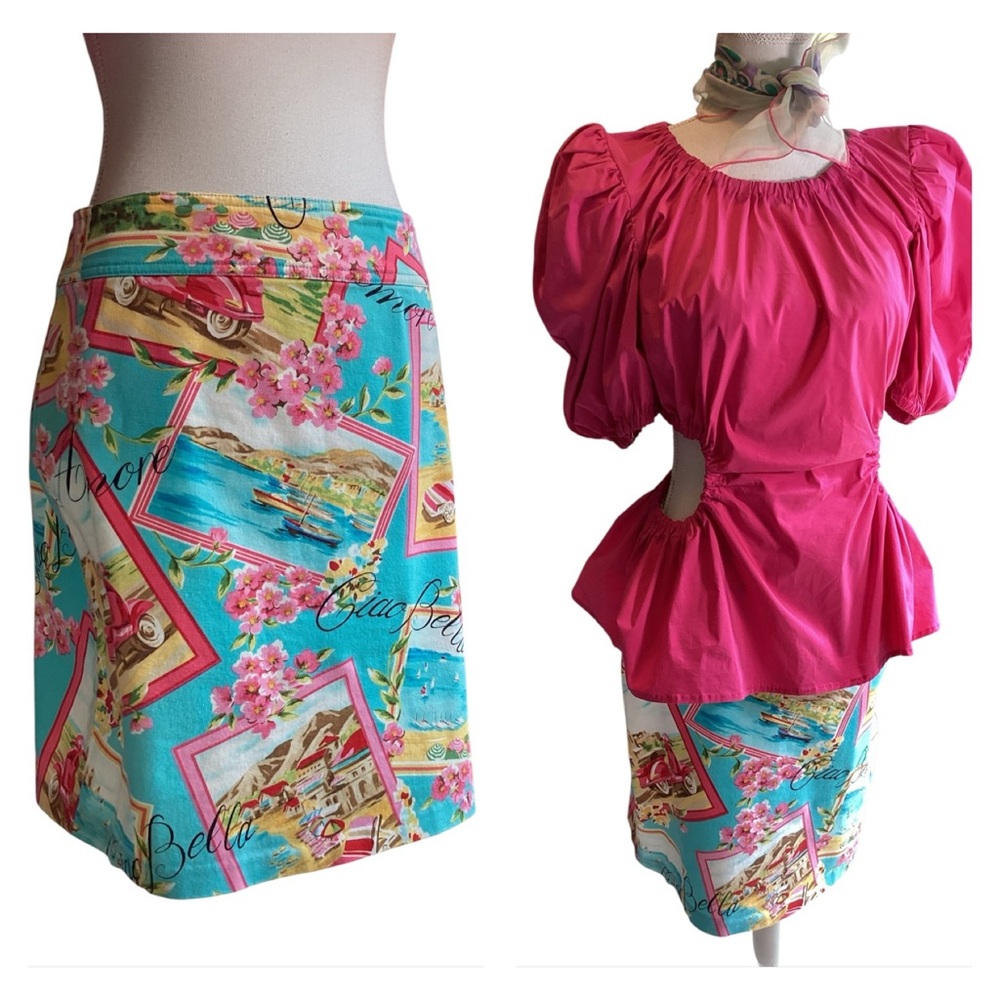 Colorful Italian Postcard Print Skirt (B36)